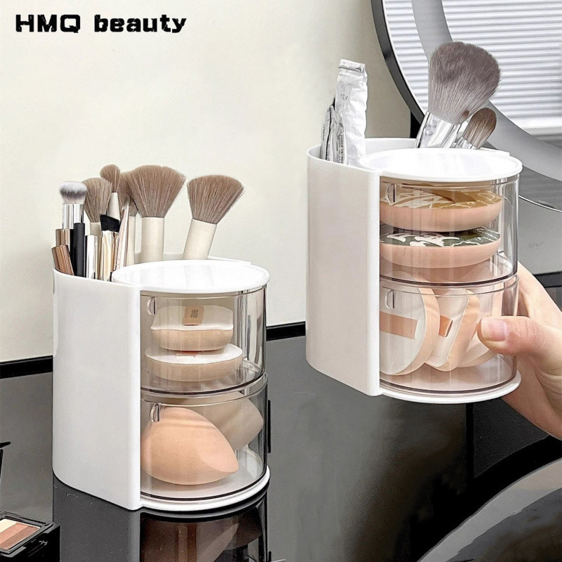 Blush Brush Kabuki - 2-in-1 Rotatable Makeup Brushes Storage Multi