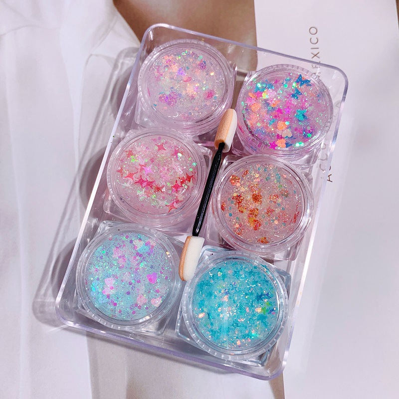 6 boxes Mermaid Sequins Glitte - Eyeshadow Glitter Pigment ulasan dan harga