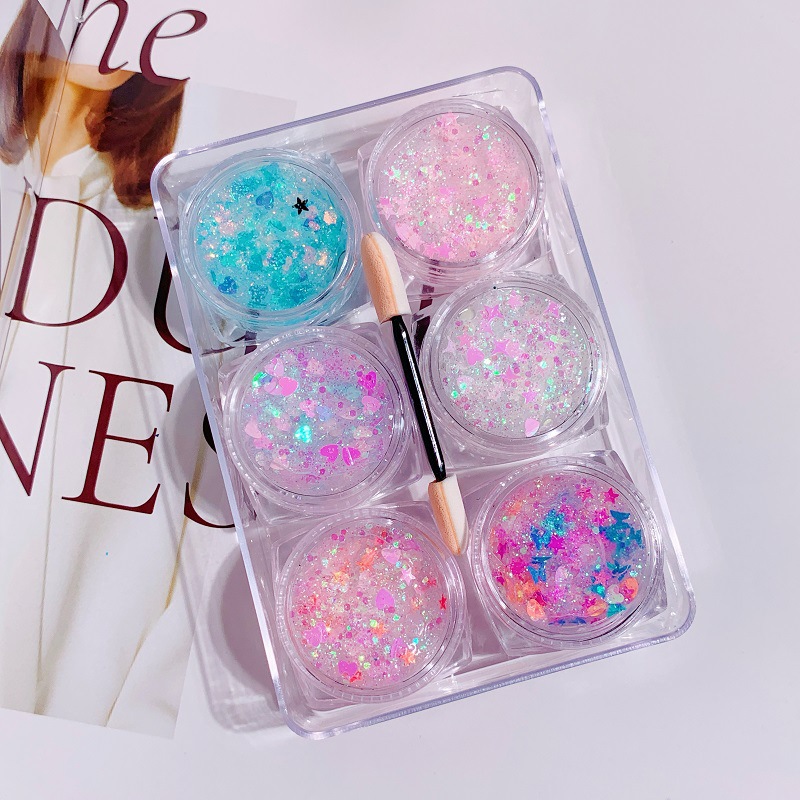 6 boxes Mermaid Sequins Glitte - Eyeshadow Glitter Pigment ulasan dan harga