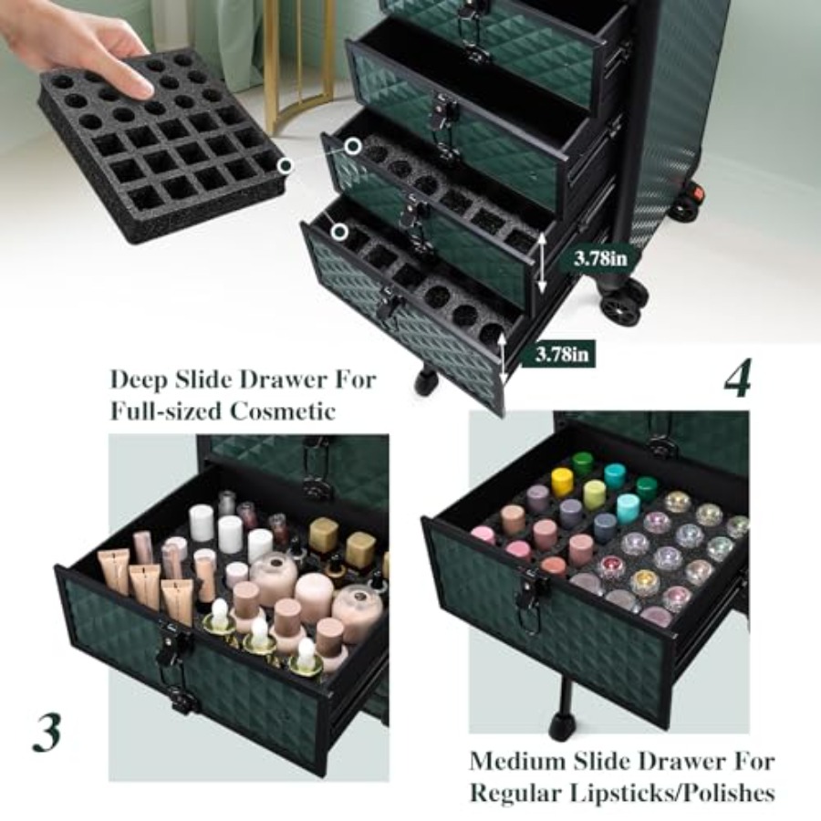 Nail Salon Cart with 4 Drawers - Beauty Makeup Case ulasan dan harga