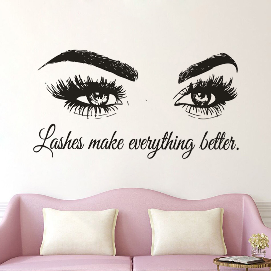 Eyelashes Vinyl Wall Decal Bea - Beauty Makeup Quotes ulasan dan harga