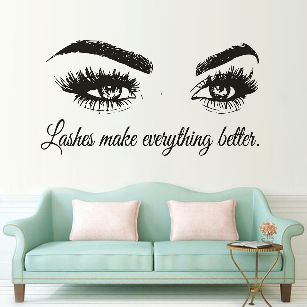 Eyelashes Vinyl Wall Decal Bea - Beauty Makeup Quotes ulasan dan harga