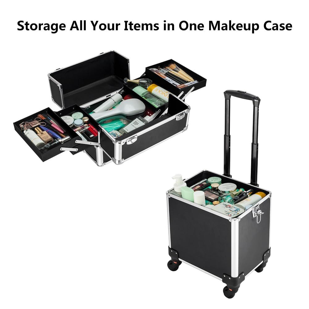 Aluminum 4-in-1 Rolling Makeup - Beauty Makeup Case ulasan dan harga