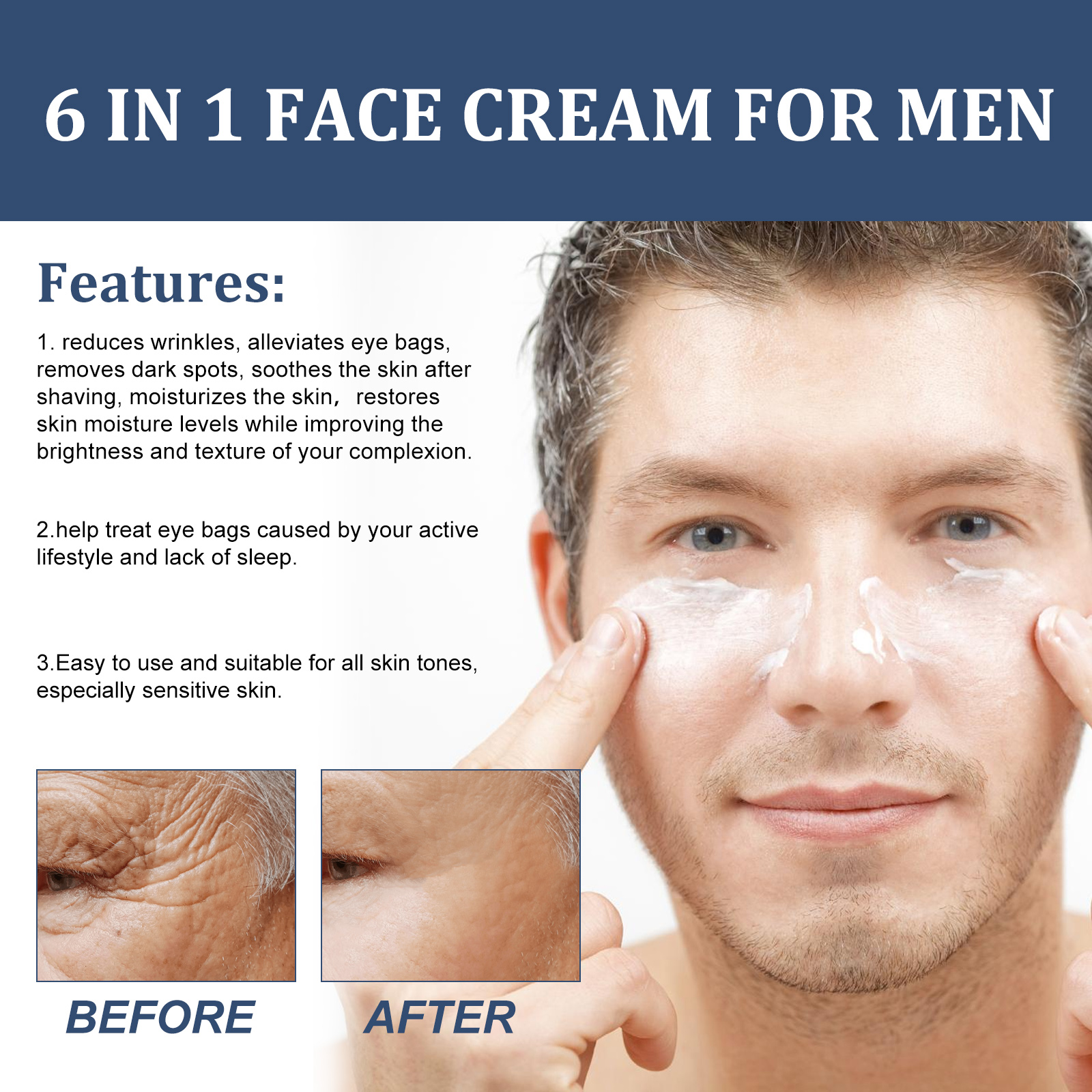 50ml 6 in 1 Men Face Cream Moi - Anti-Aging Face Cream ulasan dan harga